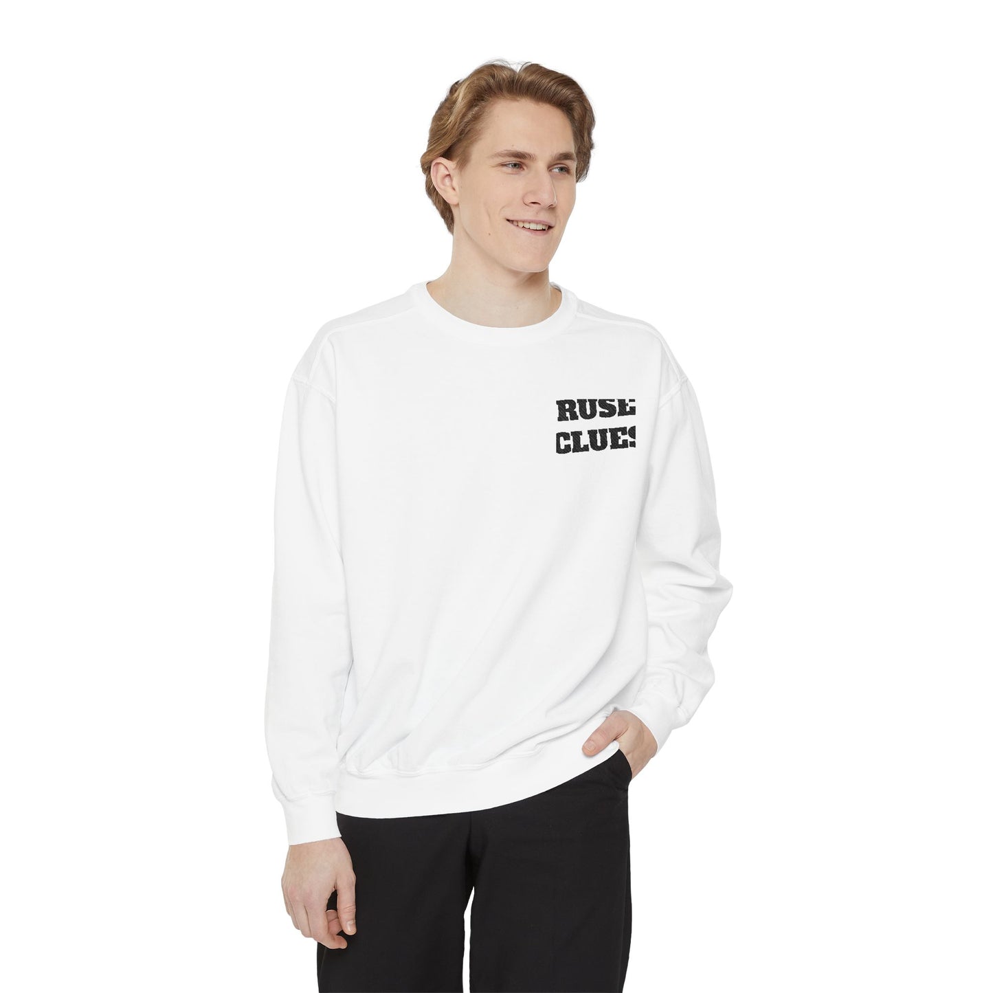Unisex Garment-Dyed Ruse Clues Sweatshirt - Cozy, Trendy, Perfect for Everyday Wear, Gift for Friends and Family, Great for Fall and Winter