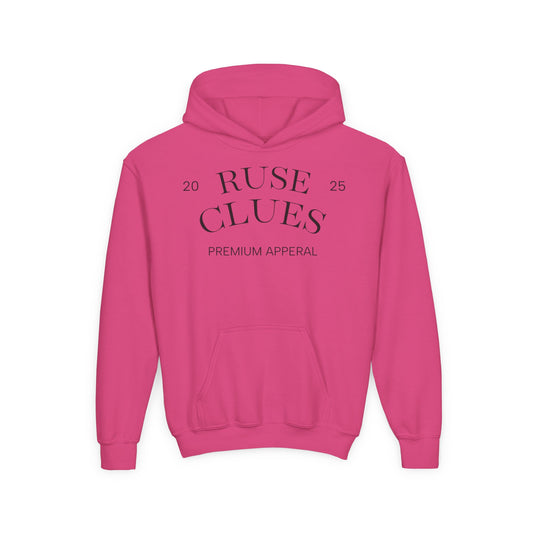 Youth Heavy Blend RUSE CLUES Sweatshirt, Cozy Hoodie, Gift for Teens, Casual Wear, Unisex Hooded Sweatshirt