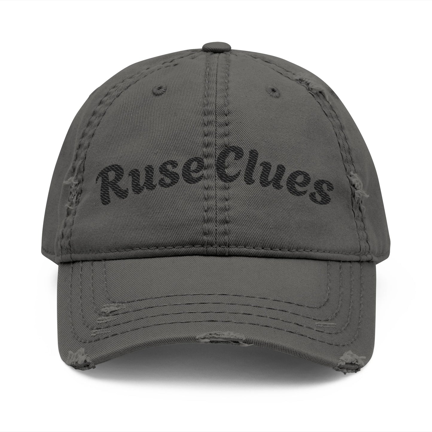 Distressed Dad Hat with Ruse Clues Embroidery | Casual Style Cap for Outdoor Adventures, Gifts for Dads, Unisex Fashion, Great for Summer BBQs
