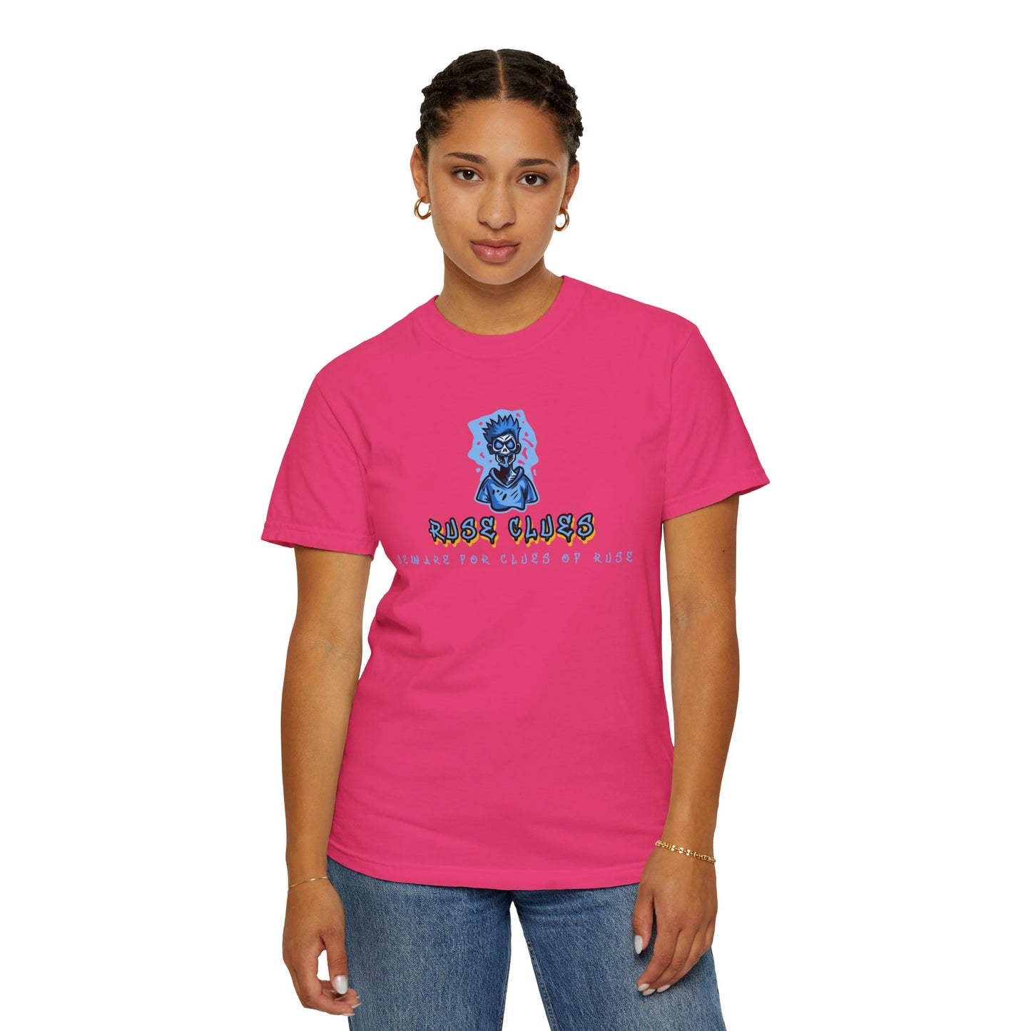 Garment-Dyed Ruse Clues T-Shirt - Unisex Graphic Shirt, Casual Wear, Gift for Friends, Street Fashion, Beach Day