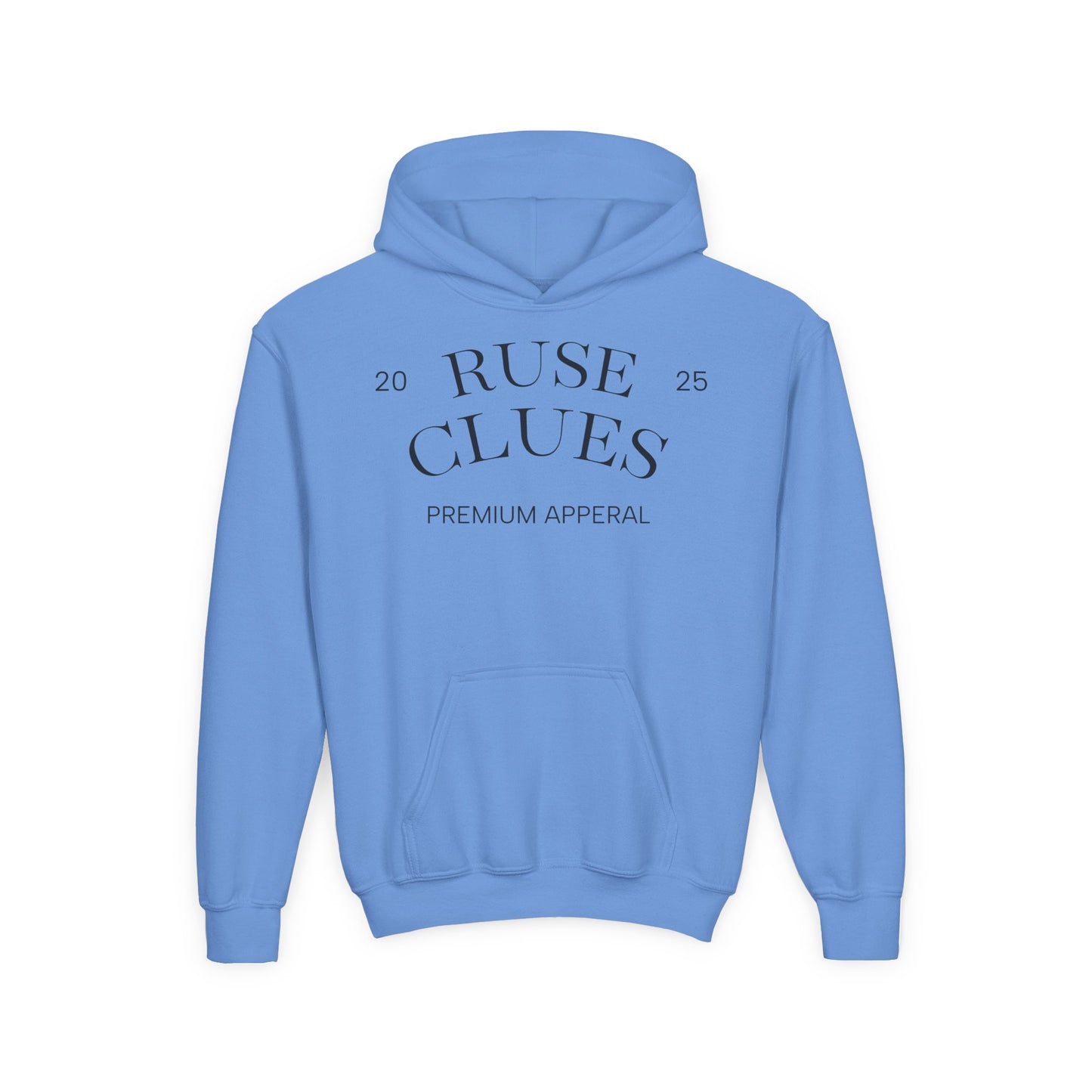 Youth Heavy Blend RUSE CLUES Sweatshirt, Cozy Hoodie, Gift for Teens, Casual Wear, Unisex Hooded Sweatshirt