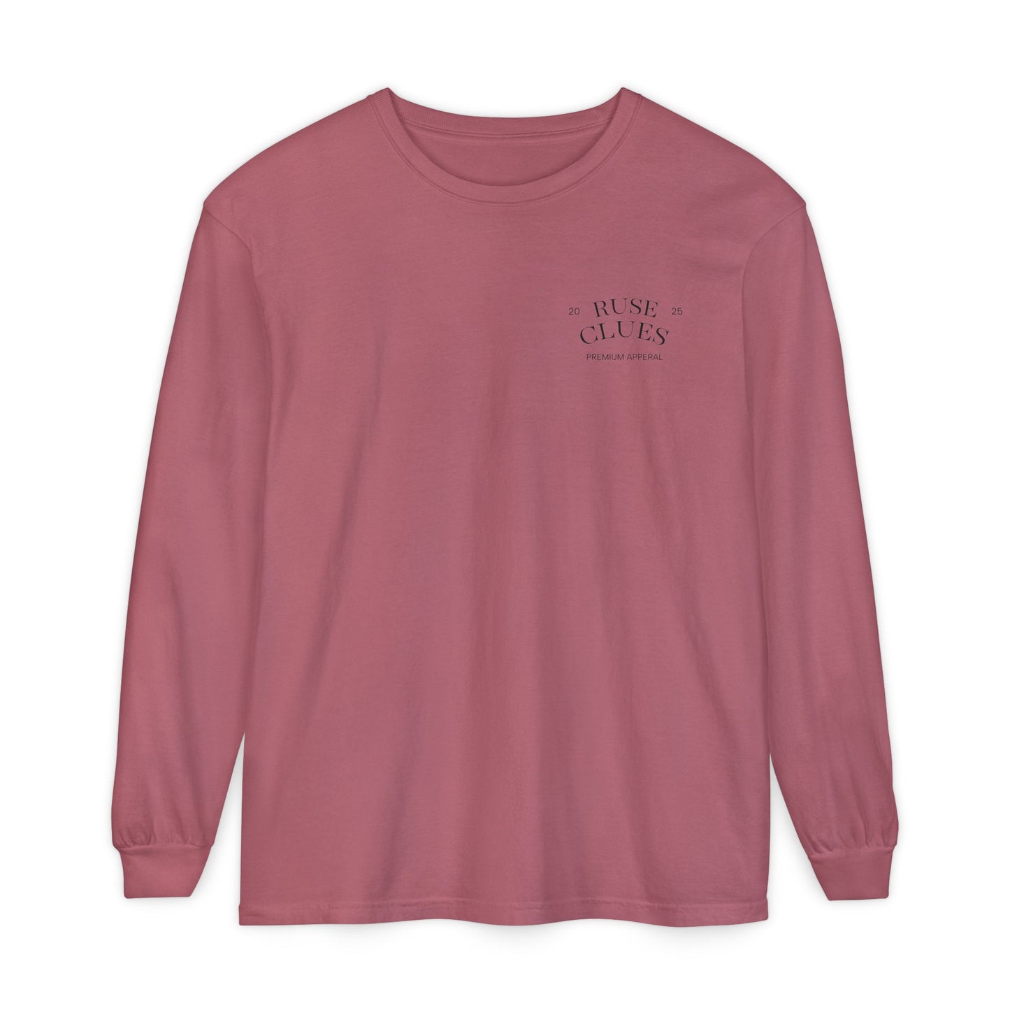 Unisex Garment-Dyed Long Sleeve Ruse Clues Tee, Casual Everyday Wear, Gift for Friends, Stylish Layering Piece, Trendy Fashion Statement