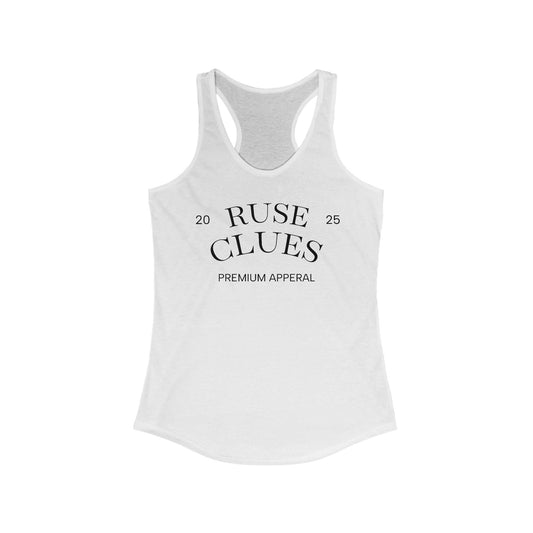 Women's RUSE CLUES Racerback Tank Top - Casual Summer Wear, Workout Top, Gift for Her, Fitness Apparel