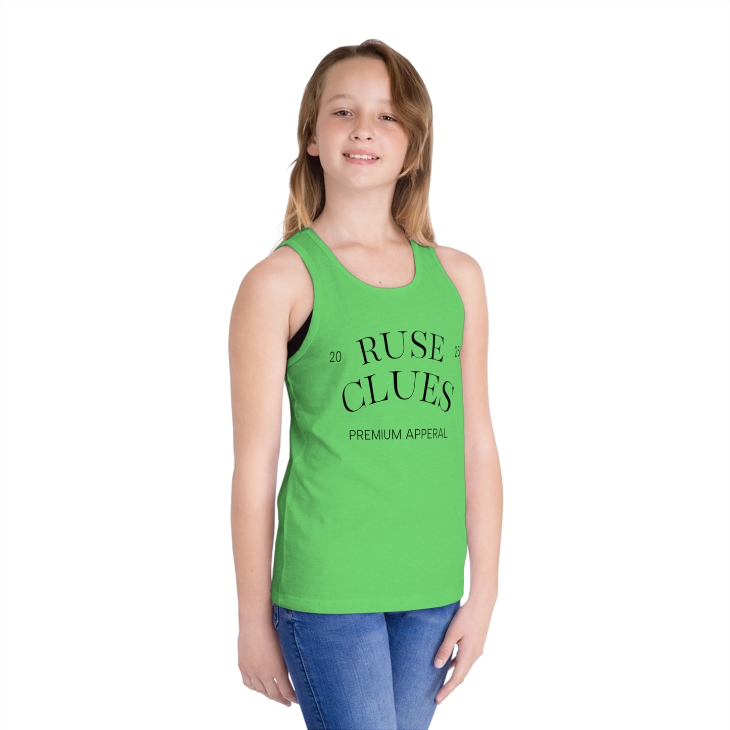 RUSE CLUES Kids Jersey Tank Top, Cool Summer Apparel, Stylish Activewear, Gift for Kids, Birthday Outfit, Sports Tank