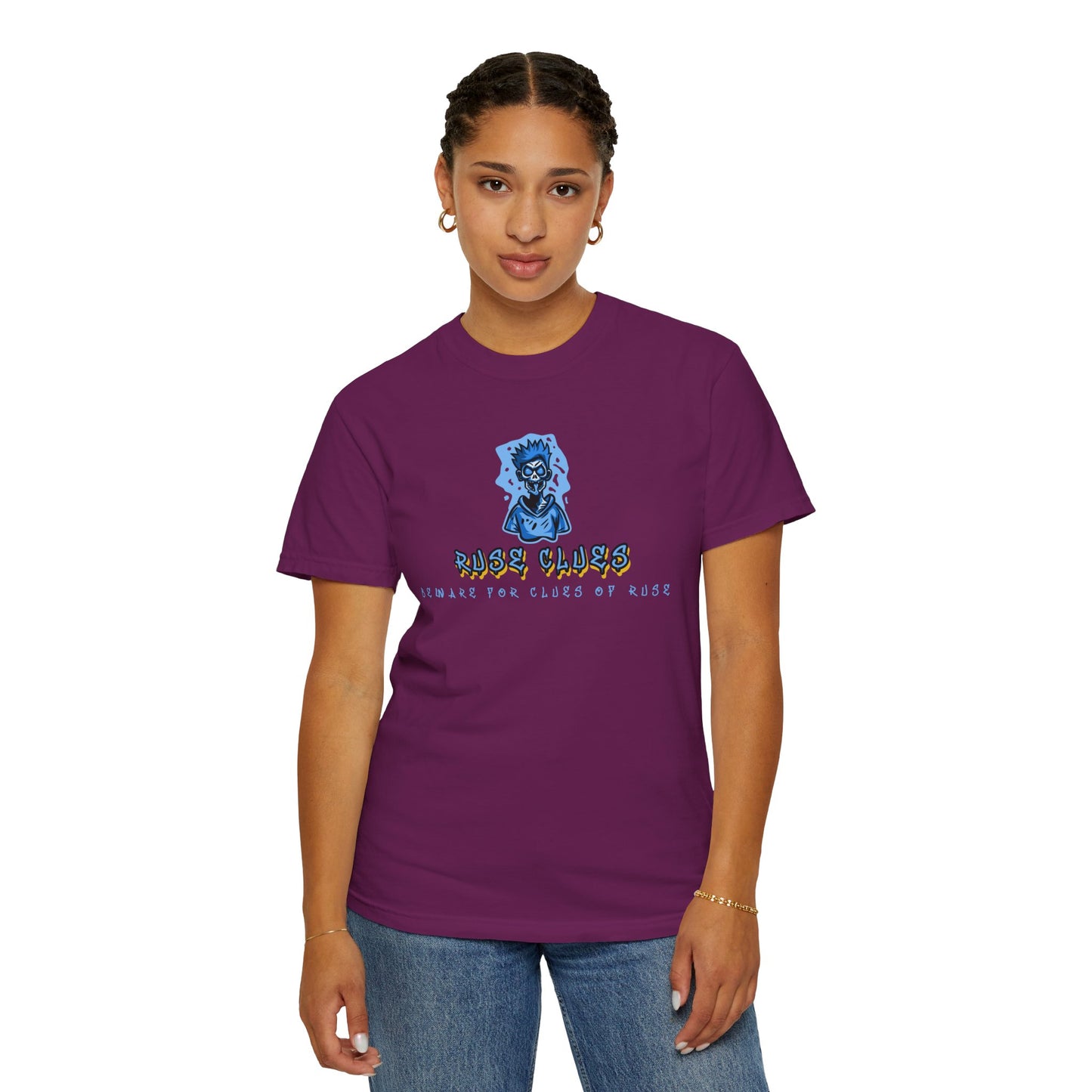 Garment-Dyed Ruse Clues T-Shirt - Unisex Graphic Shirt, Casual Wear, Gift for Friends, Street Fashion, Beach Day